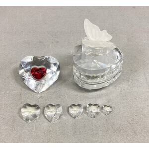 Set Of 7 - Swarovski Crystal Heart Ornament, Trinket Dish & 5 Mini Hearts